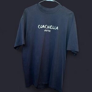Black Coachella Festival FTX 2021 graphic tee with purple flower design